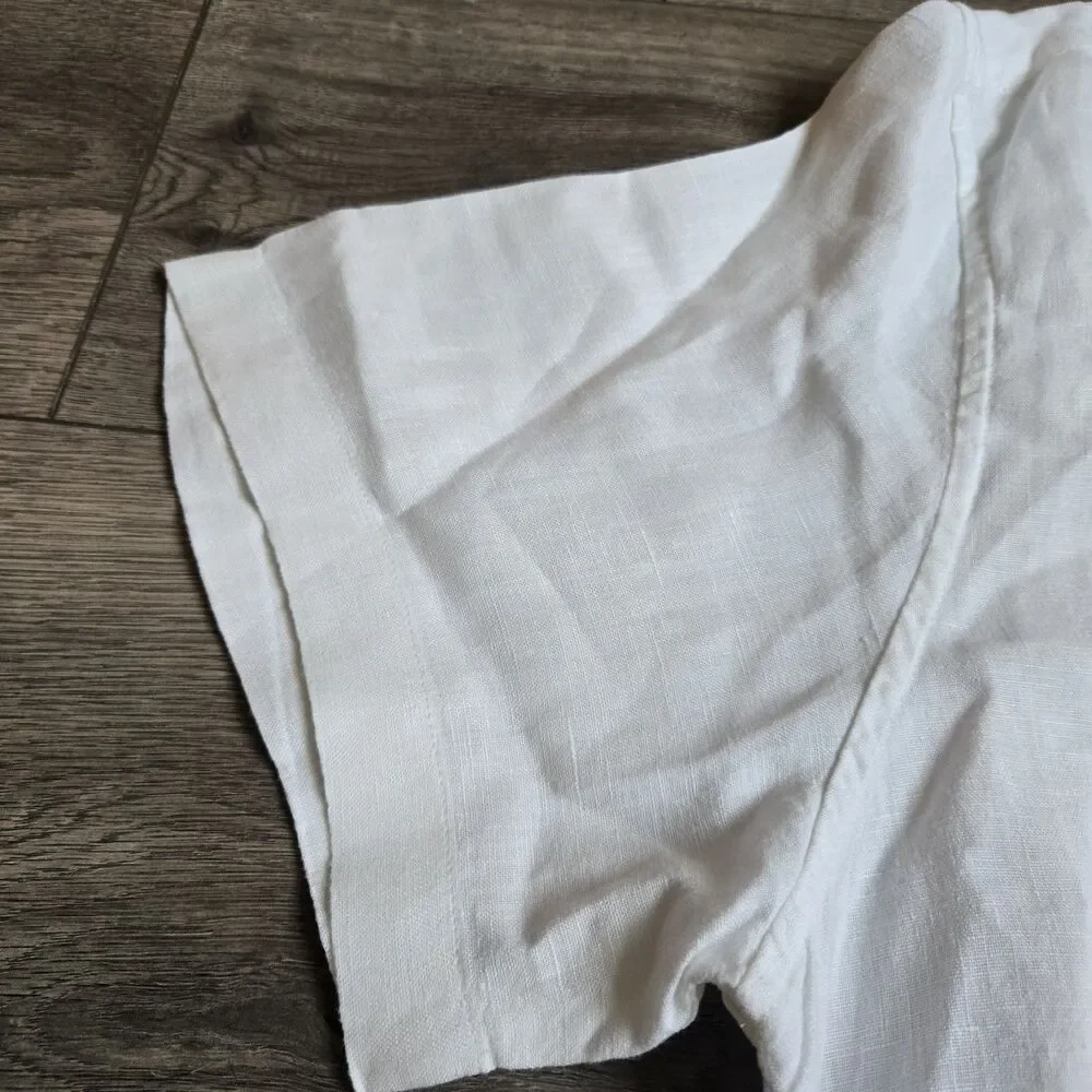J Crew Mens XXLT Baird McNutt Irish Linen Shirt White Short Sleeve Button Front
